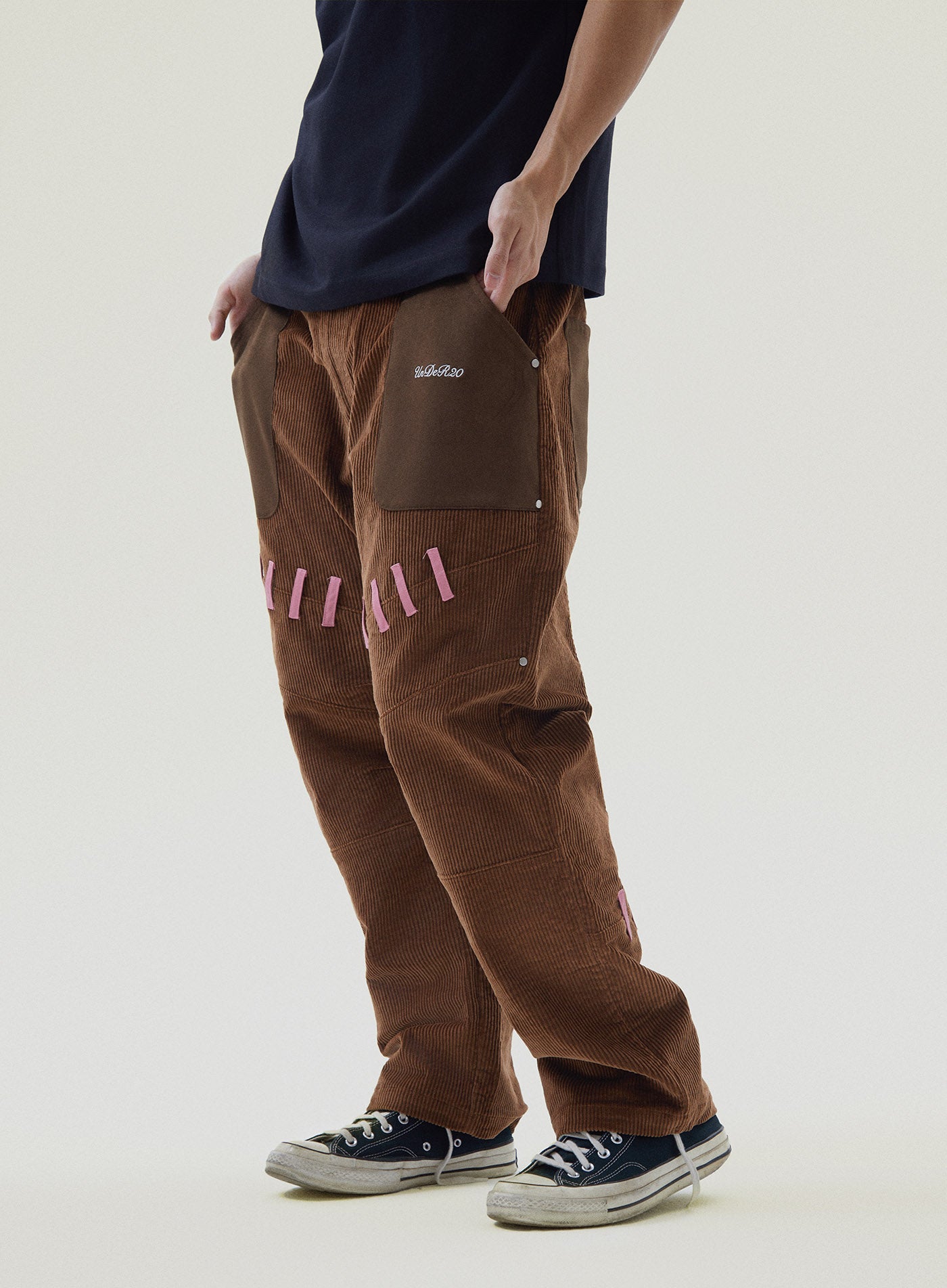 UnDeR20 “Pink Heart” Corduroy Work Pants – UnDeR20 Online Store